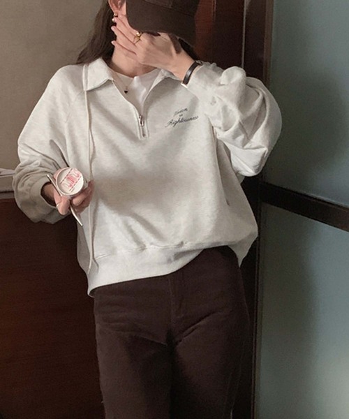 LAFFMO(ラフモ)の「ハーフジップバックプリントプルオーバー(スウェット・レディース・ネイビー/グレー・F)」の16枚目の写真