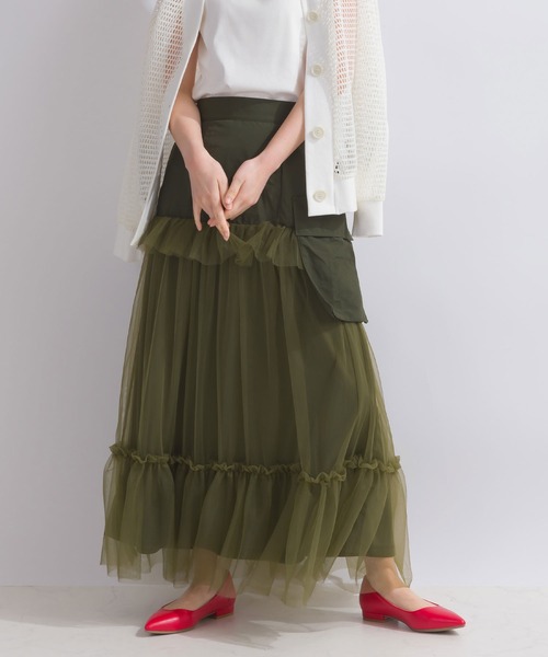 PICCIN(ピッチン)の「【WEB限定】チュールティアードカーゴスカート(スカート・レディース・カーキ/ブラック・M)」の2枚目の写真