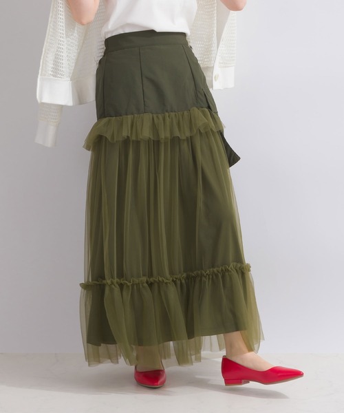 PICCIN(ピッチン)の「【WEB限定】チュールティアードカーゴスカート(スカート・レディース・カーキ/ブラック・M)」の10枚目の写真