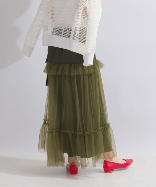 PICCIN(ピッチン)の「【WEB限定】チュールティアードカーゴスカート(スカート・レディース・カーキ/ブラック・M)」の12枚目の写真