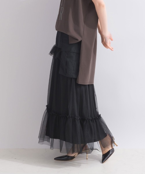 PICCIN(ピッチン)の「【WEB限定】チュールティアードカーゴスカート(スカート・レディース・カーキ/ブラック・M)」の4枚目の写真