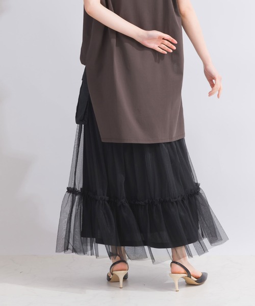 PICCIN(ピッチン)の「【WEB限定】チュールティアードカーゴスカート(スカート・レディース・カーキ/ブラック・M)」の5枚目の写真