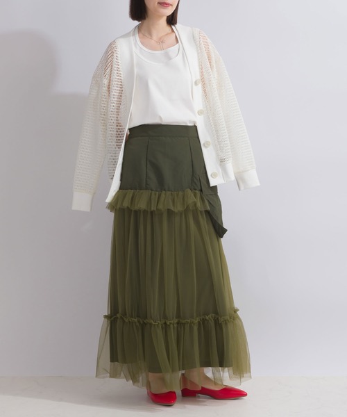 PICCIN(ピッチン)の「【WEB限定】チュールティアードカーゴスカート(スカート・レディース・カーキ/ブラック・M)」の14枚目の写真