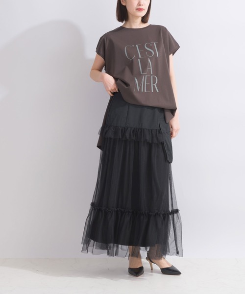 PICCIN(ピッチン)の「【WEB限定】チュールティアードカーゴスカート(スカート・レディース・カーキ/ブラック・M)」の6枚目の写真