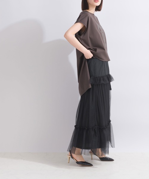 PICCIN(ピッチン)の「【WEB限定】チュールティアードカーゴスカート(スカート・レディース・カーキ/ブラック・M)」の9枚目の写真