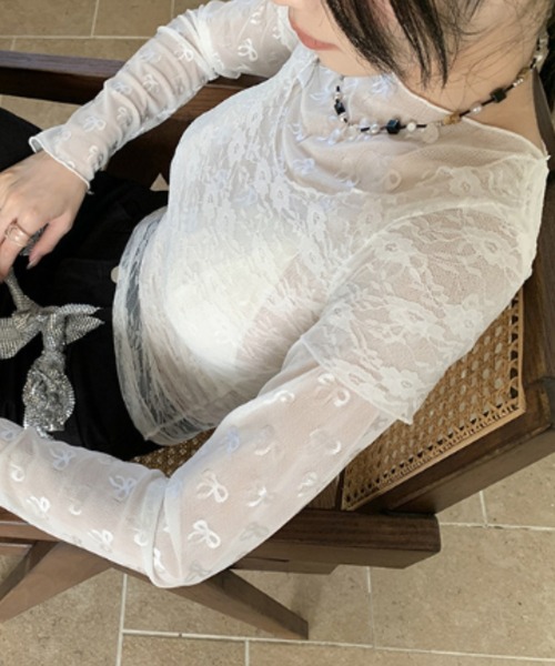 Vipoa(ヴィポア)の「リボンシアートップス(Tシャツ/カットソー・レディース・ホワイト/ブラック・FREE)」の8枚目の写真