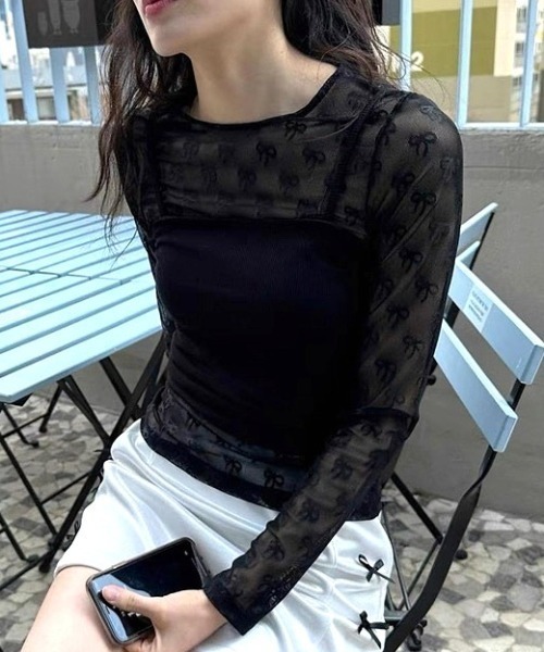 Vipoa(ヴィポア)の「リボンシアートップス(Tシャツ/カットソー・レディース・ホワイト/ブラック・FREE)」の15枚目の写真