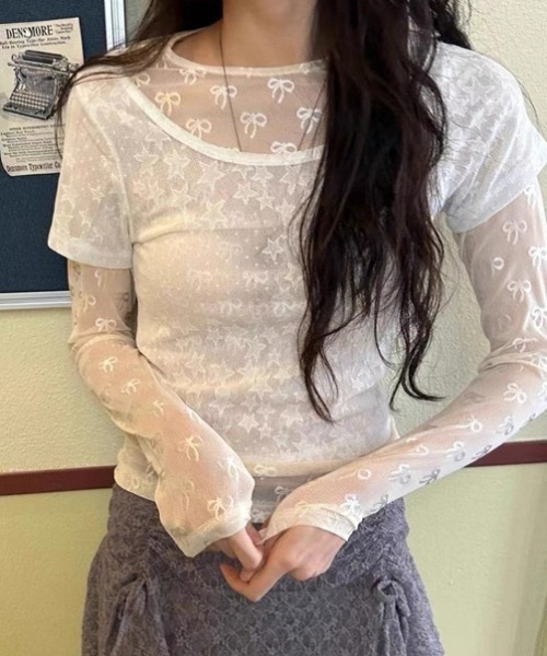 Vipoa(ヴィポア)の「リボンシアートップス(Tシャツ/カットソー・レディース・ホワイト/ブラック・FREE)」の12枚目の写真