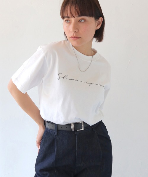 HER CLOSET(ハークローゼット)の「【shemoshelly】WEB限定カリグラフィーロゴTシャツ(Tシャツ/カットソー・レディース・ブラック/ブラック系その他/ホワイト/ホワイト系その他・L/M/S)」の9枚目の写真