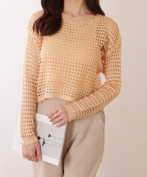 Lace Ladies(レースレディース)の「【2点セット】コンパクト 透かし編み 長袖 ニット プルオーバー(ニット/セーター・レディース・ブラック/ネイビー/ベージュ/オレンジ/ホワイト・FREE)」の3枚目の写真