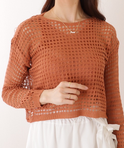 Lace Ladies(レースレディース)の「【2点セット】コンパクト 透かし編み 長袖 ニット プルオーバー(ニット/セーター・レディース・ブラック/ネイビー/ベージュ/オレンジ/ホワイト・FREE)」の5枚目の写真