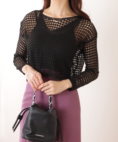 Lace Ladies(レースレディース)の「【2点セット】コンパクト 透かし編み 長袖 ニット プルオーバー(ニット/セーター・レディース・ブラック/ネイビー/ベージュ/オレンジ/ホワイト・FREE)」の6枚目の写真