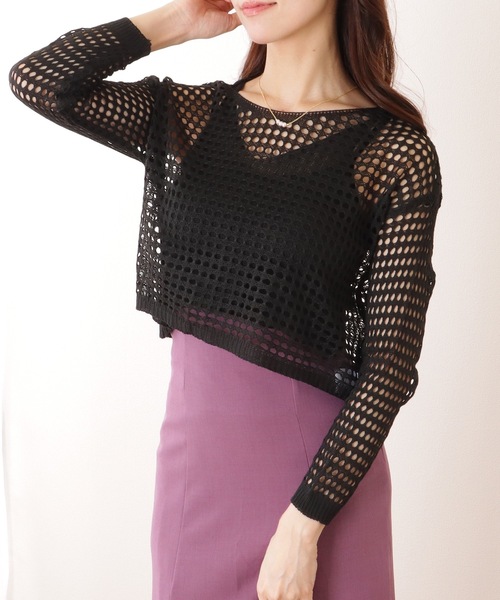 Lace Ladies(レースレディース)の「【2点セット】コンパクト 透かし編み 長袖 ニット プルオーバー(ニット/セーター・レディース・ブラック/ネイビー/ベージュ/オレンジ/ホワイト・FREE)」の7枚目の写真