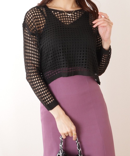 Lace Ladies(レースレディース)の「【2点セット】コンパクト 透かし編み 長袖 ニット プルオーバー(ニット/セーター・レディース・ブラック/ネイビー/ベージュ/オレンジ/ホワイト・FREE)」の10枚目の写真