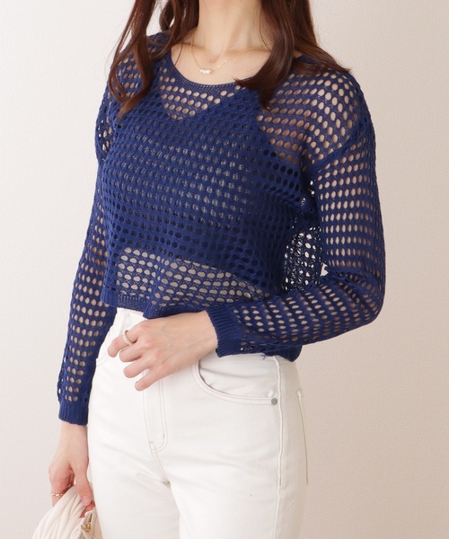 Lace Ladies(レースレディース)の「【2点セット】コンパクト 透かし編み 長袖 ニット プルオーバー(ニット/セーター・レディース・ブラック/ネイビー/ベージュ/オレンジ/ホワイト・FREE)」の12枚目の写真