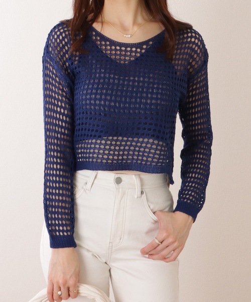 Lace Ladies(レースレディース)の「【2点セット】コンパクト 透かし編み 長袖 ニット プルオーバー(ニット/セーター・レディース・ブラック/ネイビー/ベージュ/オレンジ/ホワイト・FREE)」の14枚目の写真