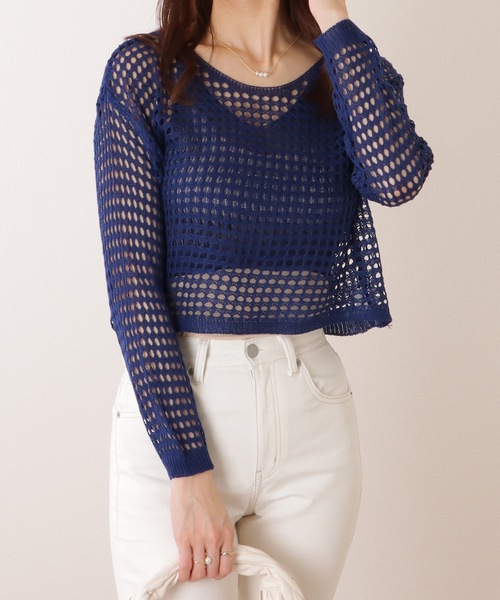 Lace Ladies(レースレディース)の「【2点セット】コンパクト 透かし編み 長袖 ニット プルオーバー(ニット/セーター・レディース・ブラック/ネイビー/ベージュ/オレンジ/ホワイト・FREE)」の15枚目の写真