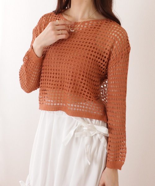 Lace Ladies(レースレディース)の「【2点セット】コンパクト 透かし編み 長袖 ニット プルオーバー(ニット/セーター・レディース・ブラック/ネイビー/ベージュ/オレンジ/ホワイト・FREE)」の17枚目の写真