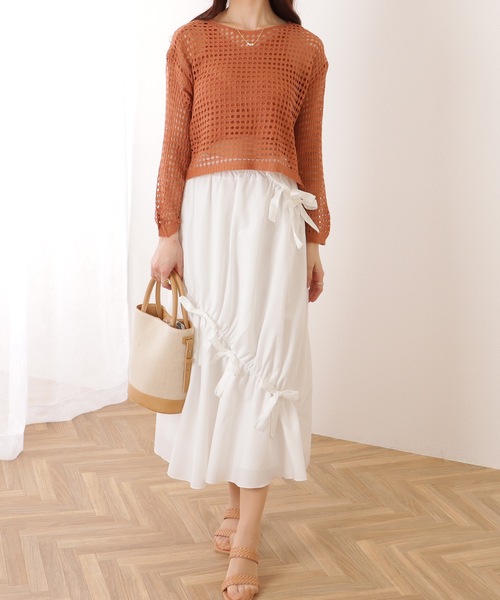 Lace Ladies(レースレディース)の「【2点セット】コンパクト 透かし編み 長袖 ニット プルオーバー(ニット/セーター・レディース・ブラック/ネイビー/ベージュ/オレンジ/ホワイト・FREE)」の19枚目の写真