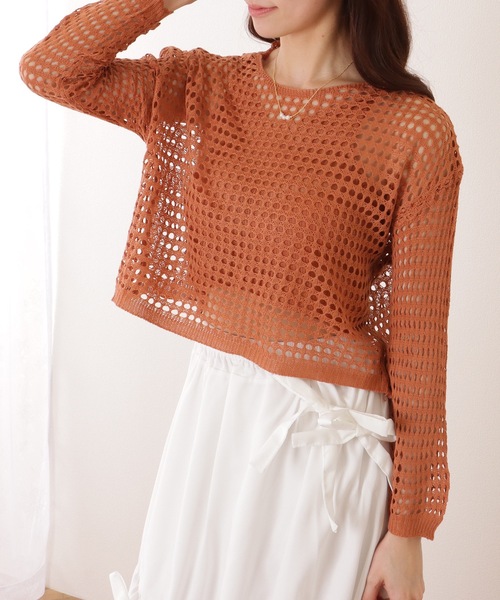 Lace Ladies(レースレディース)の「【2点セット】コンパクト 透かし編み 長袖 ニット プルオーバー(ニット/セーター・レディース・ブラック/ネイビー/ベージュ/オレンジ/ホワイト・FREE)」の20枚目の写真