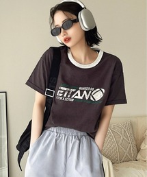 Ada. | フットボールデザイン ヴィンテージライク リンガー Tシャツ(Tシャツ/カットソー)