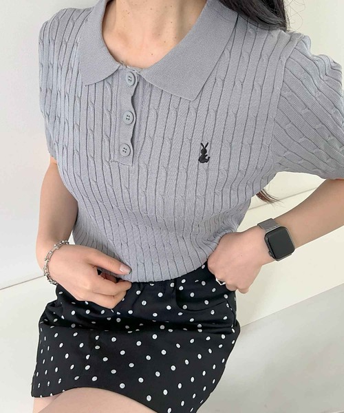 frunco(フランコ)の「【ZOZO限定】ワンポイント刺繍ニットポロ(ポロシャツ・レディース・イエロー/ホワイト/グレー/ブラック・FREE)」の8枚目の写真