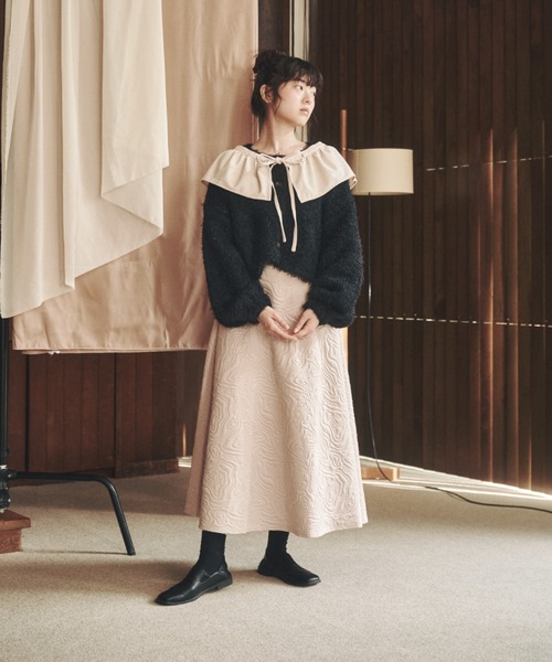 NOWOS 19AW スカート ロング フレア キルティング 花柄 ベージュ M