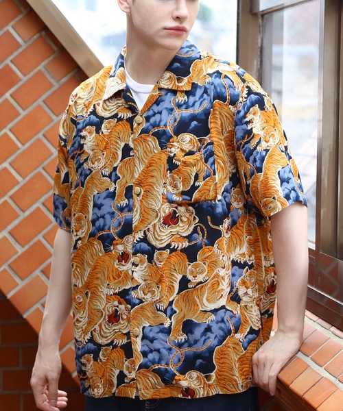 HOUSTON ヒューストン アロハシャツ 百虎 ブラック XLサイズ HOUSTON】41022 ALOHA SHIRT(百虎) BLACK / ヒューストン アロハ