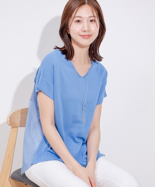 Jayro（ジャイロ）の「バックチュールニットプルオーバー（Tシャツ/カットソー・レディース・ブラック/サックスブルー/チャコールグレー/オレンジ・M）」の3枚目の写真