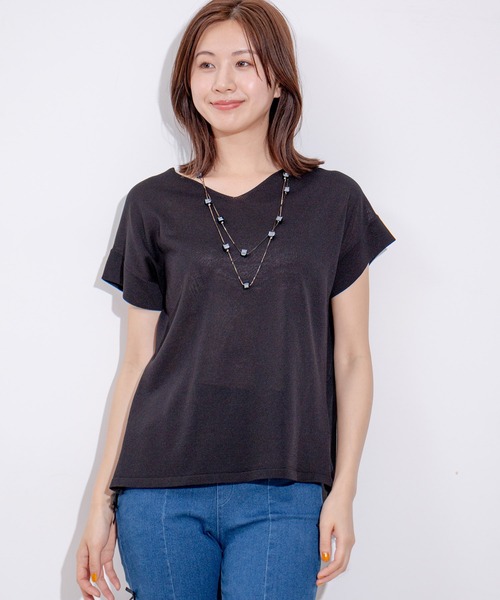 Jayro（ジャイロ）の「バックチュールニットプルオーバー（Tシャツ/カットソー・レディース・ブラック/サックスブルー/チャコールグレー/オレンジ・M）」の2枚目の写真