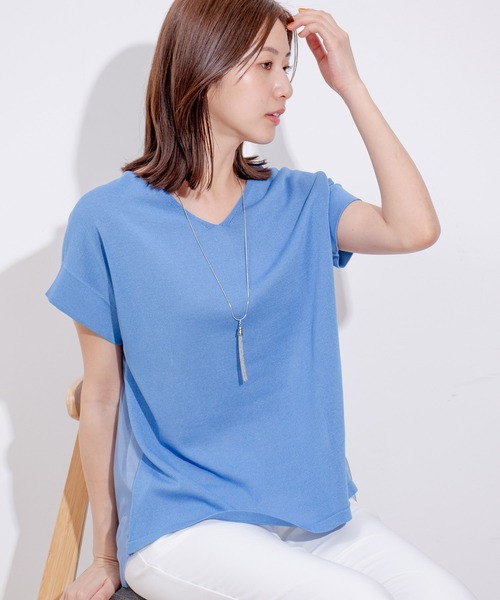 Jayro（ジャイロ）の「バックチュールニットプルオーバー（Tシャツ/カットソー・レディース・ブラック/サックスブルー/チャコールグレー/オレンジ・M）」の5枚目の写真