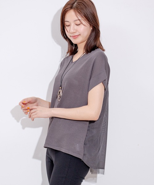 Jayro（ジャイロ）の「バックチュールニットプルオーバー（Tシャツ/カットソー・レディース・ブラック/サックスブルー/チャコールグレー/オレンジ・M）」の12枚目の写真