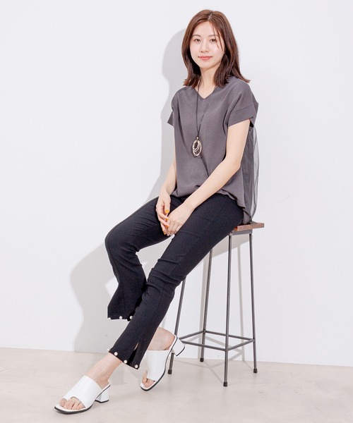 Jayro（ジャイロ）の「バックチュールニットプルオーバー（Tシャツ/カットソー・レディース・ブラック/サックスブルー/チャコールグレー/オレンジ・M）」の15枚目の写真