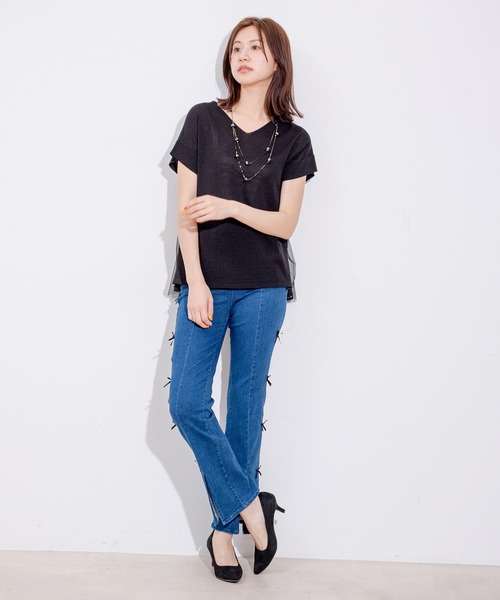 Jayro（ジャイロ）の「バックチュールニットプルオーバー（Tシャツ/カットソー・レディース・ブラック/サックスブルー/チャコールグレー/オレンジ・M）」の19枚目の写真