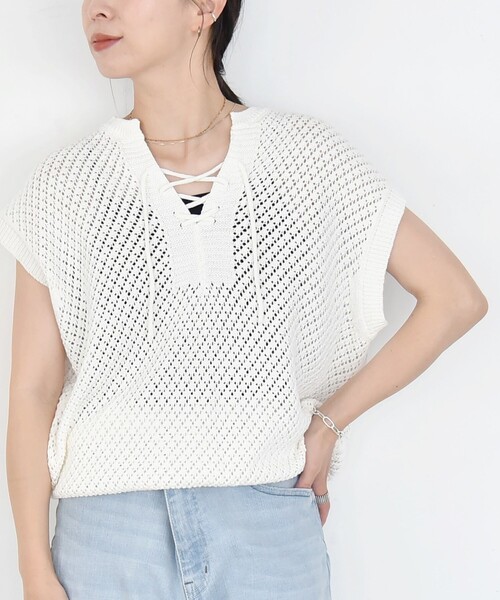安い割引 セール】quaranciel:〈手洗い可能〉アイレット スキッパー トップス