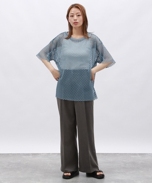 LAKOLE(ラコレ)の「カットメッシュプルオーバー5分袖 / 130869(Tシャツ/カットソー・レディース・チャコールグレー/ブルー/アイボリー/ブラウン・MEDIUM/SMALL)」の22枚目の写真