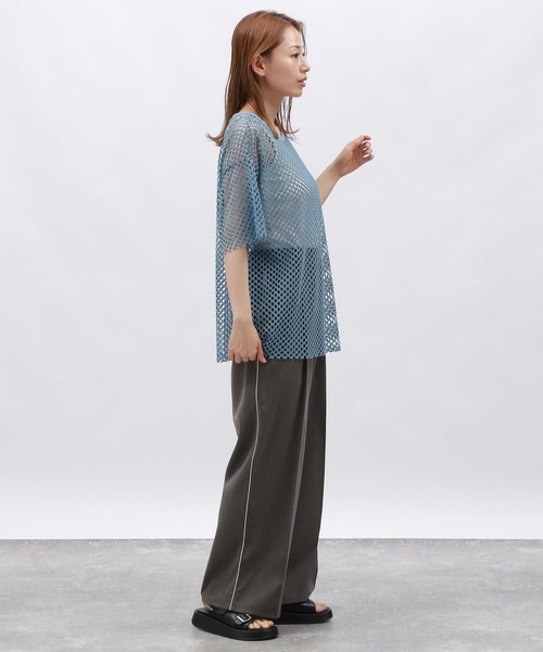 LAKOLE(ラコレ)の「カットメッシュプルオーバー5分袖 / 130869(Tシャツ/カットソー・レディース・チャコールグレー/ブルー/アイボリー/ブラウン・MEDIUM/SMALL)」の21枚目の写真