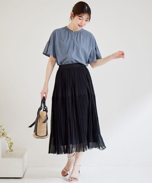 ANY SIS(エニィスィス)の「【洗える】シアーストライププリーツ スカート(スカート・レディース・ブラック系/アイボリー系・1/3/2)」の5枚目の写真