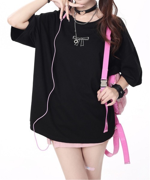gossip!ロサンゼルス(ゴシップロサンゼルス)の「100%棉バックリボンフェミニンゆったりTシャツ(Tシャツ/カットソー・レディース・ピンク/ホワイト/ブラック・FREE)」の11枚目の写真