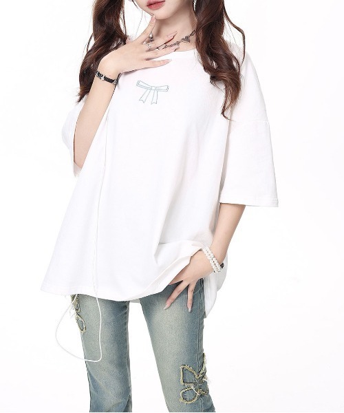gossip!ロサンゼルス(ゴシップロサンゼルス)の「100%棉バックリボンフェミニンゆったりTシャツ(Tシャツ/カットソー・レディース・ピンク/ホワイト/ブラック・FREE)」の13枚目の写真