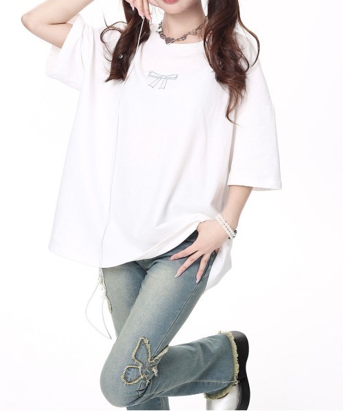 gossip!ロサンゼルス(ゴシップロサンゼルス)の「100%棉バックリボンフェミニンゆったりTシャツ(Tシャツ/カットソー・レディース・ピンク/ホワイト/ブラック・FREE)」の18枚目の写真