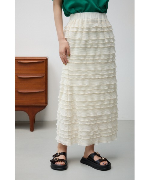 AZUL by moussy(アズールバイマウジー)の「フリルメッシュタイトスカート(スカート・レディース・ブラック/アイボリー・FREE)」の4枚目の写真