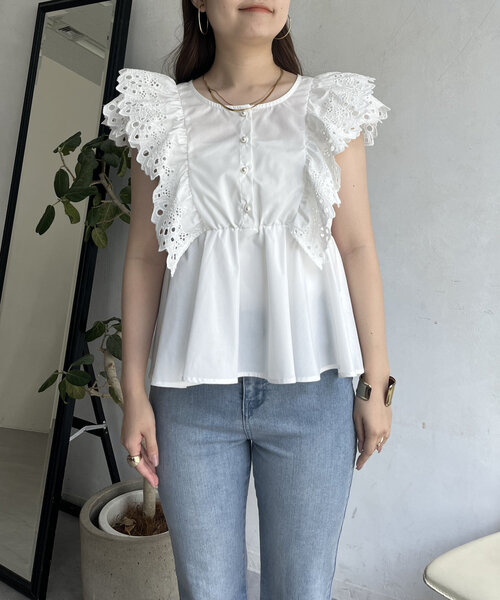 prose verse（プロズヴェール）の「フリルレースパールボタンペプラムブラウス（シャツ/ブラウス・レディース・オフホワイト/ブラック・LARGE/MEDIUM）」の19枚目の写真