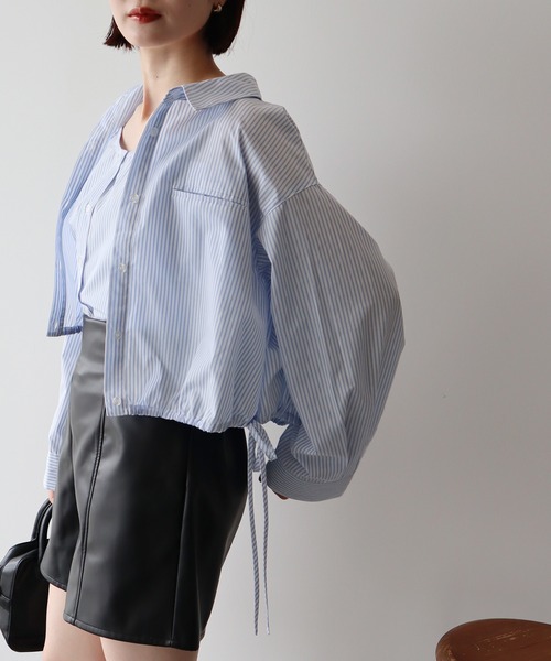 earth music&ecology（アースミュージックアンドエコロジー）の「Set2点 ドロストショートシャツ＋キャミブラウス（シャツ/ブラウス・レディース・ベージュ/ライトブルー/オフホワイト・FREE）」の16枚目の写真