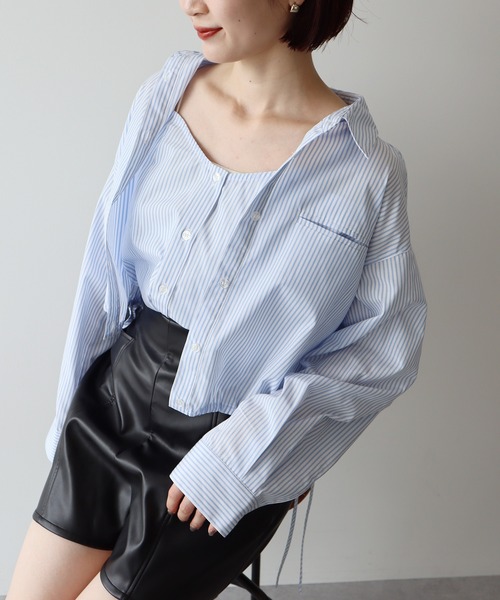 earth music&ecology（アースミュージックアンドエコロジー）の「Set2点 ドロストショートシャツ＋キャミブラウス（シャツ/ブラウス・レディース・ベージュ/ライトブルー/オフホワイト・FREE）」の17枚目の写真