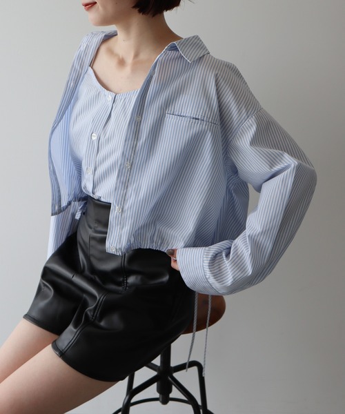 earth music&ecology（アースミュージックアンドエコロジー）の「Set2点 ドロストショートシャツ＋キャミブラウス（シャツ/ブラウス・レディース・ベージュ/ライトブルー/オフホワイト・FREE）」の14枚目の写真