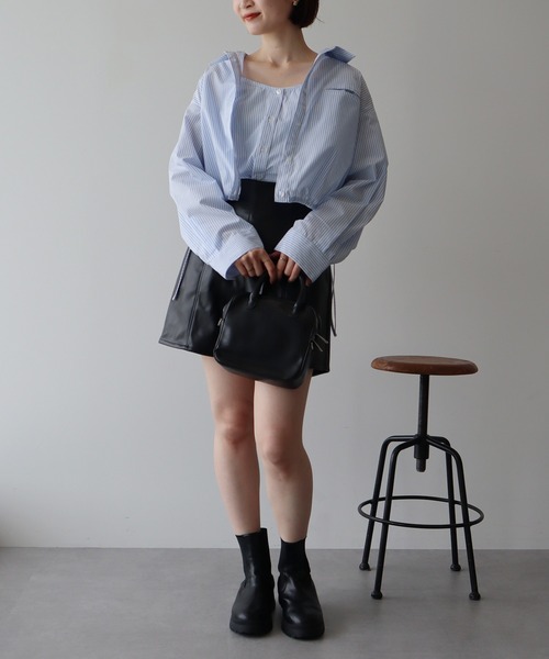 earth music&ecology（アースミュージックアンドエコロジー）の「Set2点 ドロストショートシャツ＋キャミブラウス（シャツ/ブラウス・レディース・ベージュ/ライトブルー/オフホワイト・FREE）」の18枚目の写真