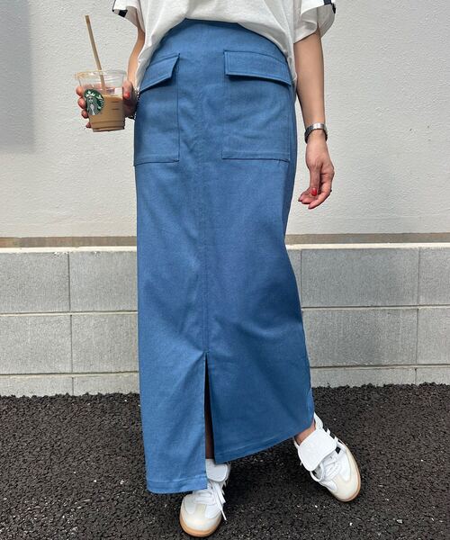 KOBE LETTUCE（コウベレタス）の「[ 選べるサイズ/丈 ] 走れるストレッチカーゴ風スカート（スカート・レディース・ブラック/ベージュ/カーキ/ブルー系/チャコール/ネイビー/アイボリー系・M/L/M1/L1）」の7枚目の写真