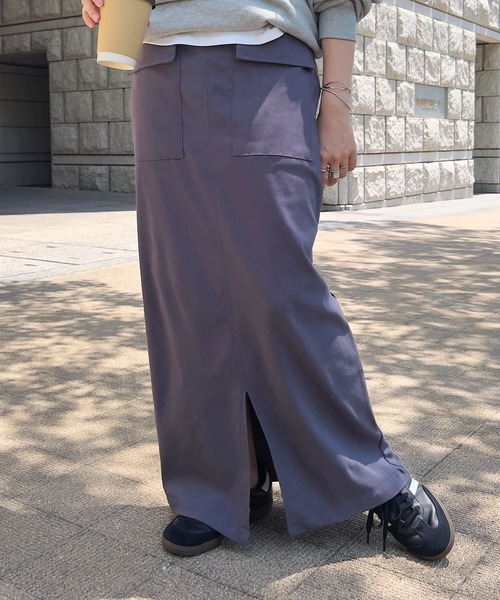 KOBE LETTUCE（コウベレタス）の「[ 選べるサイズ/丈 ] 走れるストレッチカーゴ風スカート（スカート・レディース・ブラック/ベージュ/カーキ/ブルー系/チャコール/ネイビー/アイボリー系・M/L/M1/L1）」の3枚目の写真