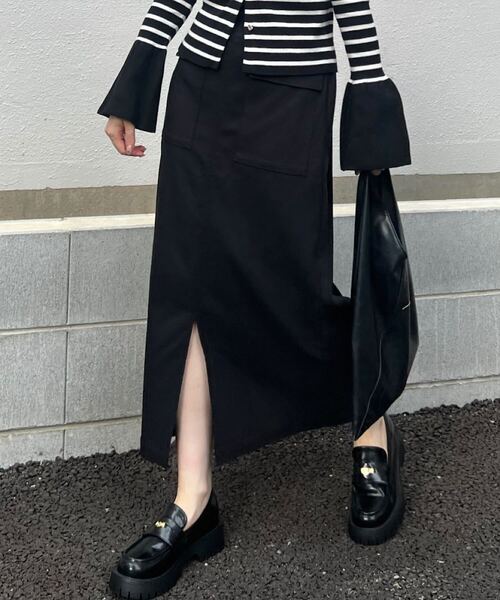 KOBE LETTUCE（コウベレタス）の「[ 選べるサイズ/丈 ] 走れるストレッチカーゴ風スカート（スカート・レディース・ブラック/ベージュ/カーキ/ブルー系/チャコール/ネイビー/アイボリー系・M/L/M1/L1）」の2枚目の写真